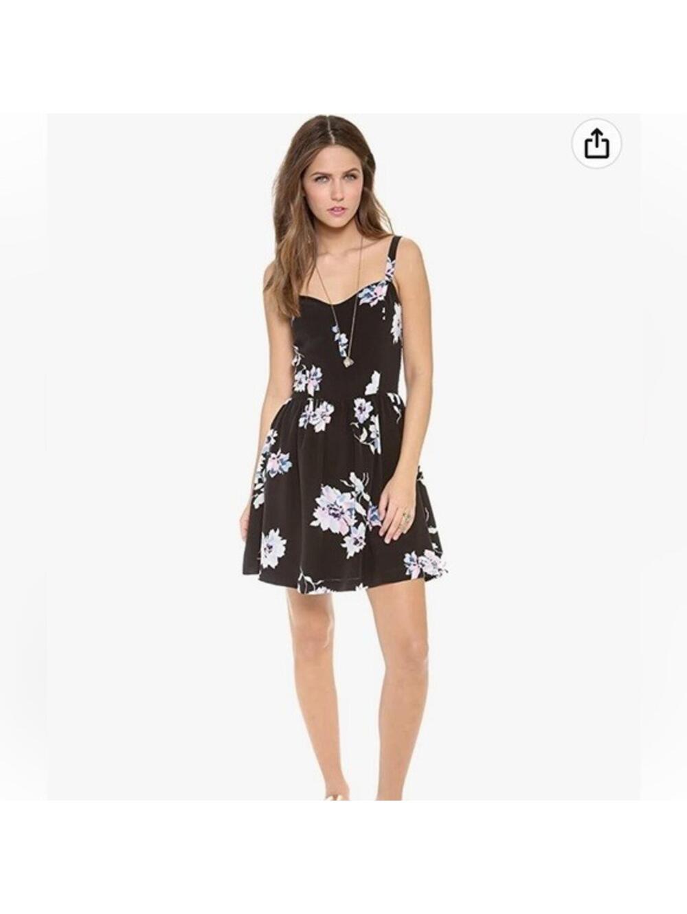 Joie Pink & Black Latelle Summer Floral Print 100% Silk Sundress M